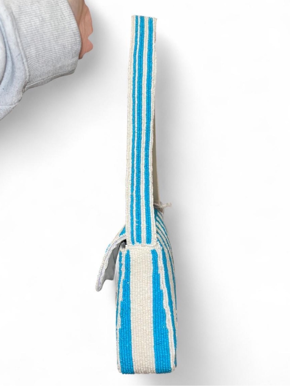 viral Blue and white striped lobster beaded shoulder bag made in india - Picture 3 of 4